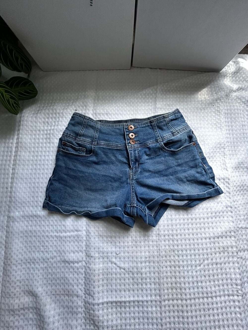 H&M High-Waisted Button-Front Denim Shorts